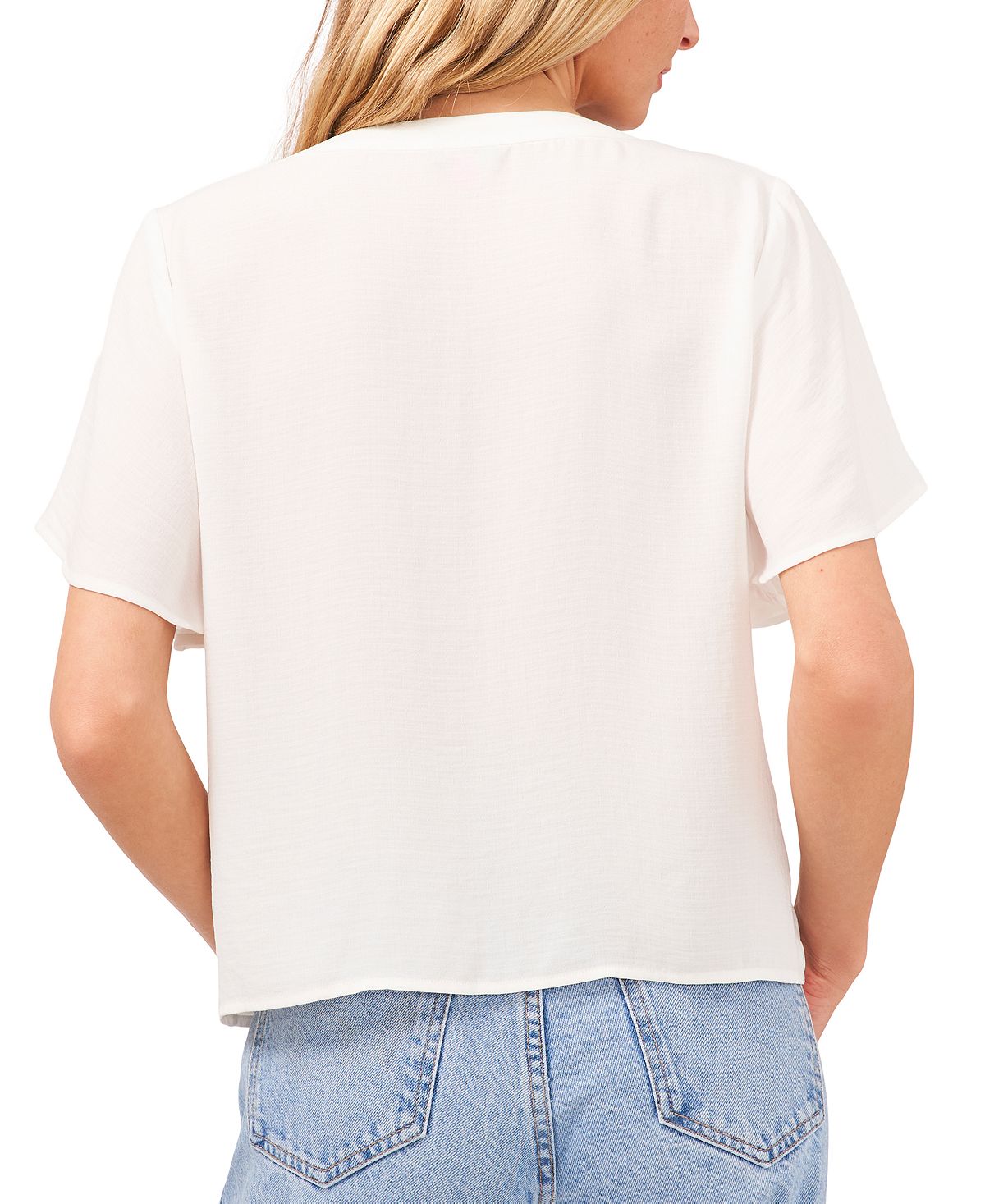 Blusa feminina Vince Camuto com botões frontais e bainha amarrada, branca, tamanho médio