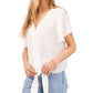 Blusa feminina Vince Camuto com botões frontais e bainha amarrada, branca, tamanho médio