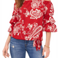 Blusa feminina Vince Camuto com estampa paisley e ombros à mostra, vermelha, tamanho X-G