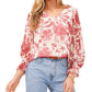 Blusa feminina Vince Camuto Gemma com estampa floral e manga sino, branca, tamanho médio