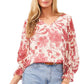 Blusa feminina Vince Camuto Gemma com estampa floral e manga sino, branca, tamanho médio