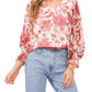 Blusa feminina Vince Camuto Gemma com estampa floral e manga sino, branca, tamanho médio