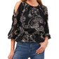 Blusa feminina Vince Camuto Blooming Paisley com ombros descobertos, preta, tamanho X-S