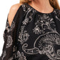 Blusa feminina Vince Camuto Blooming Paisley com ombros descobertos, preta, tamanho X-S