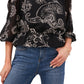 Blusa feminina Vince Camuto Blooming Paisley com ombros descobertos, preta, tamanho X-S