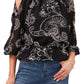Blusa feminina Vince Camuto com estampa paisley e ombros descobertos, preta, tamanho pequeno