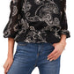 Blusa feminina Vince Camuto com estampa paisley e ombros descobertos, preta, tamanho pequeno