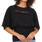 Blusa peplum feminina Vince Camuto com jugo de crochê, preta, tamanho médio