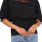 Blusa peplum feminina Vince Camuto com jugo de crochê, preta, tamanho médio