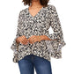 Blusa feminina Vince Camuto com manga esvoaçante, decote em V, estampa geométrica, cinza, tamanho extragrande
