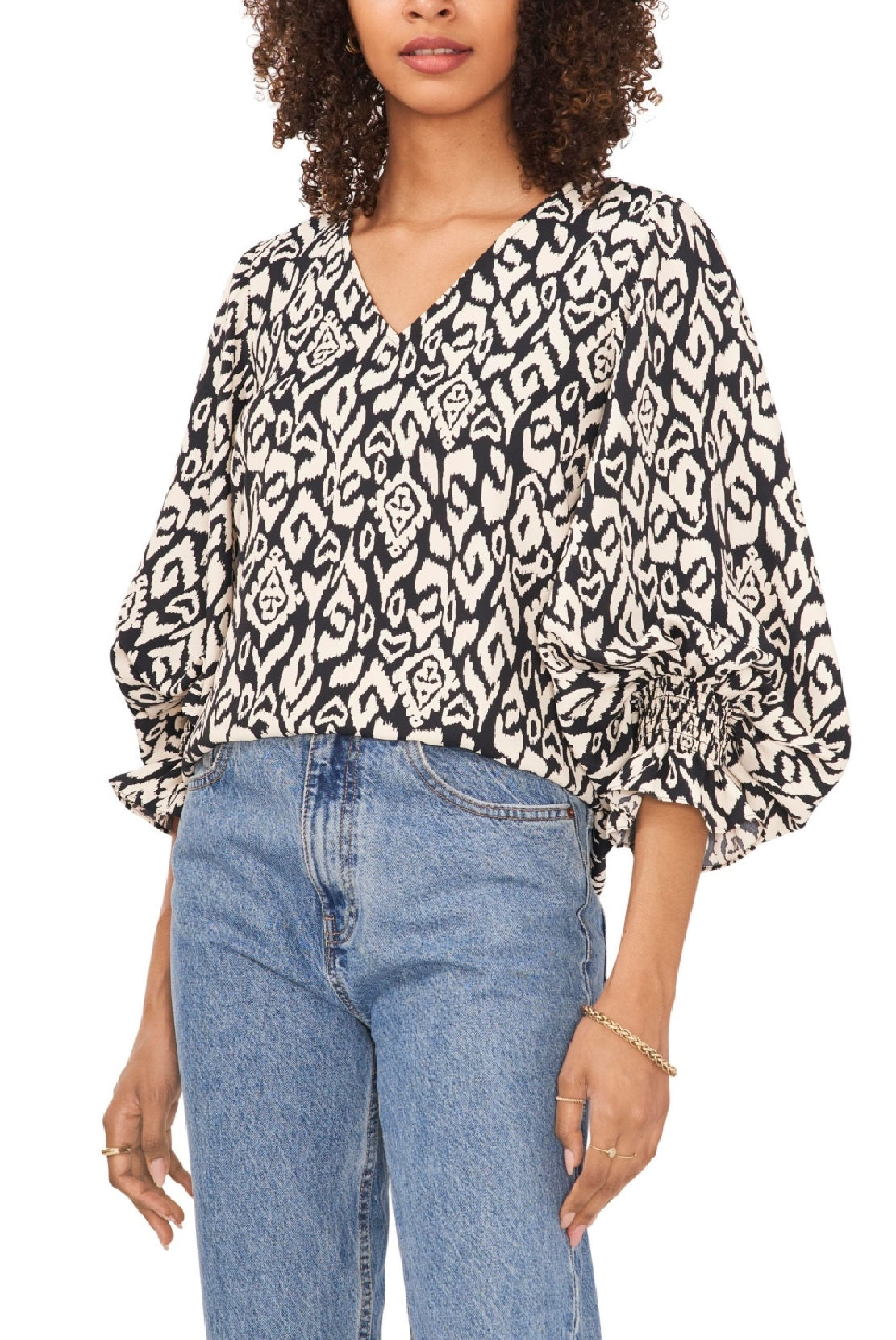 Blusa feminina Vince Camuto com manga balão, tamanho pequeno, cinza, tamanho pequeno