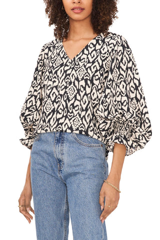 Blusa feminina Vince Camuto com manga balão, tamanho pequeno, cinza, tamanho pequeno