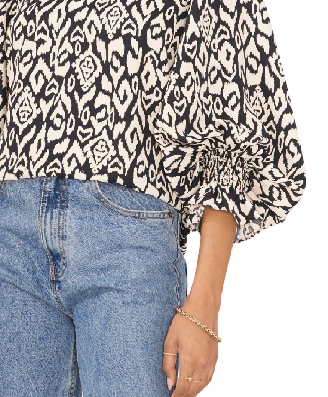 Blusa feminina Vince Camuto com manga balão, tamanho pequeno, cinza, tamanho pequeno