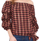 Vince Camuto Top xadrez feminino ombro a ombro, preto, tamanho extragrande