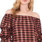 Vince Camuto Top xadrez feminino ombro a ombro, preto, tamanho extragrande
