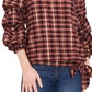 Vince Camuto Top xadrez feminino ombro a ombro, preto, tamanho extragrande