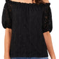 Vince Camuto Top de renda ombro a ombro feminino, preto, tamanho médio
