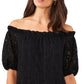 Vince Camuto Top de renda ombro a ombro feminino, preto, tamanho médio