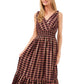 Vestido longo xadrez metálico franzido feminino Vince Camuto marrom tamanho XX-S