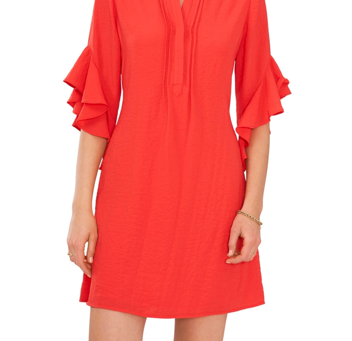 Vestido feminino Vince Camuto com mangas esvoaçantes, vermelho