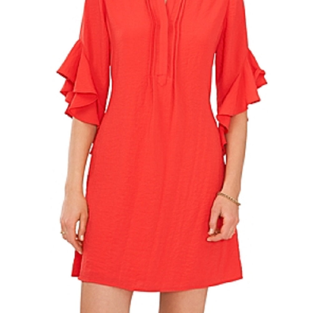 Vestido feminino Vince Camuto com mangas esvoaçantes, vermelho