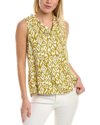 Regata feminina Vince Camuto com estampa geométrica gravada e gola careca, verde, tamanho X-S