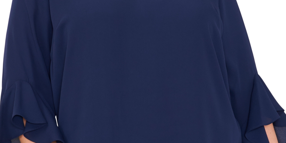 Vince Camuto Blusa feminina com mangas curtas e bainha cruzada, azul, tamanho 1X