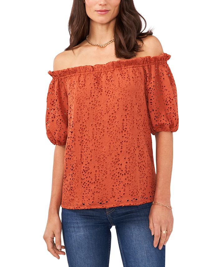 Vince Camuto Blusa de renda ombro a ombro feminina laranja