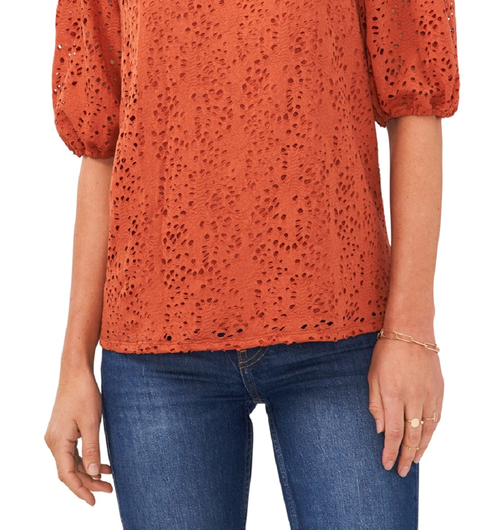 Vince Camuto Blusa de renda ombro a ombro feminina laranja