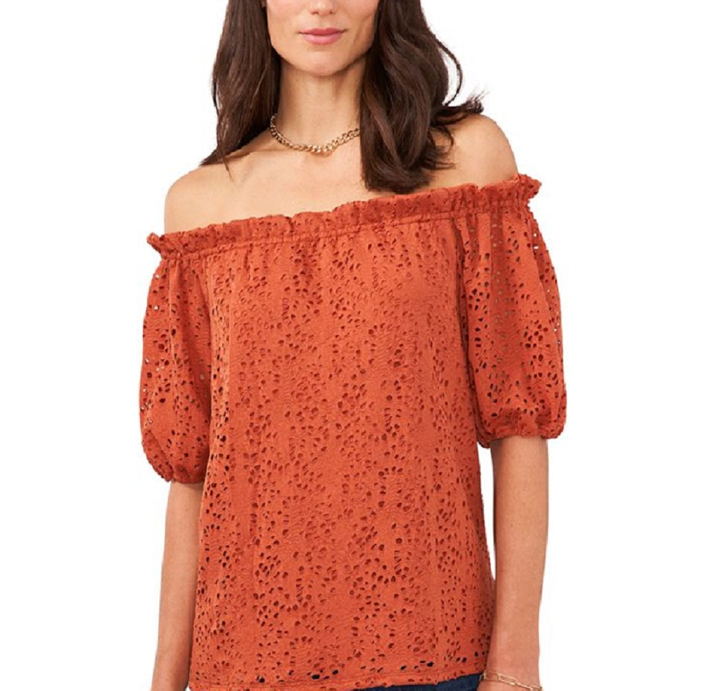 Vince Camuto Blusa de renda ombro a ombro feminina laranja