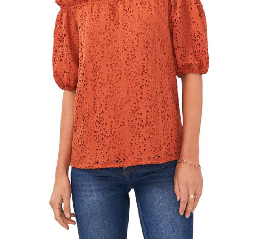 Vince Camuto Blusa de renda ombro a ombro feminina laranja