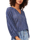 Vince Camuto Top de renda com mangas cortadas feminino, azul, tamanho extragrande