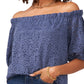 Vince Camuto Blusa de renda ombro a ombro feminina azul