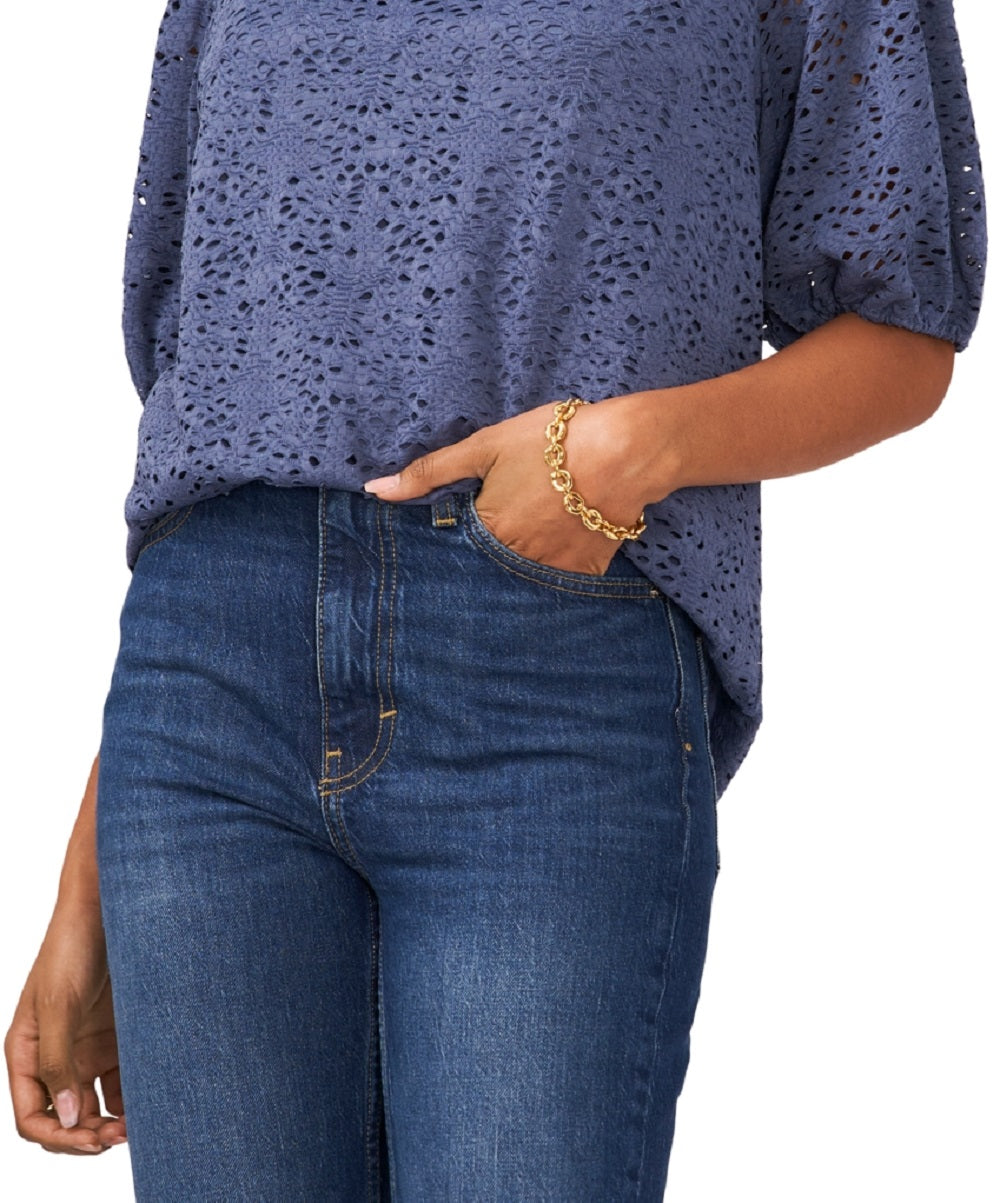 Vince Camuto Blusa de renda ombro a ombro feminina azul