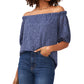 Vince Camuto Blusa de renda ombro a ombro feminina azul
