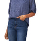 Vince Camuto Blusa de renda ombro a ombro feminina azul