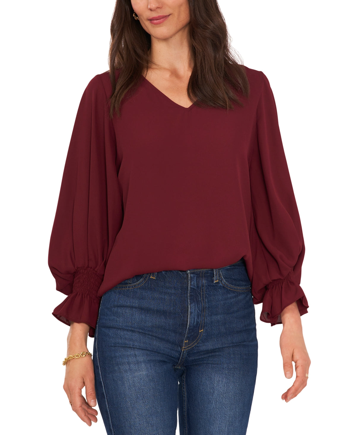 Vince Camuto Blusa feminina com manga sino vermelha