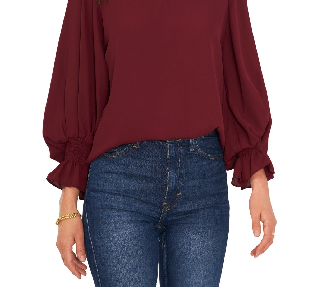Vince Camuto Blusa feminina com manga sino vermelha