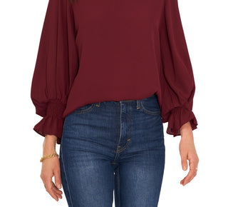 Vince Camuto Blusa feminina com manga sino vermelha