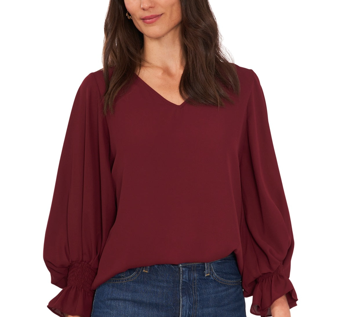 Vince Camuto Blusa feminina com manga sino roxa tamanho extragrande