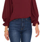 Vince Camuto Blusa feminina com manga sino roxa tamanho extragrande