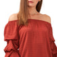 Blusa feminina Vince Camuto com ombros de fora e bolinhas, marrom, tamanho 2X