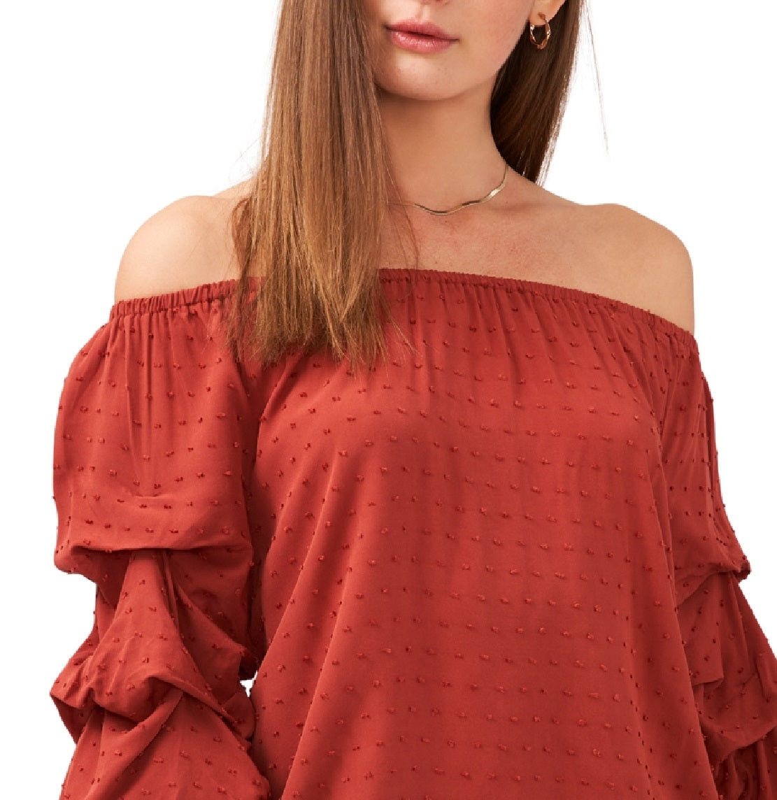 Blusa feminina Vince Camuto com ombros de fora e bolinhas, marrom, tamanho 2X