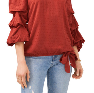 Blusa feminina Vince Camuto com ombros de fora e bolinhas, marrom, tamanho 2X