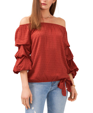 Blusa feminina Vince Camuto com ombros de fora e bolinhas, marrom, tamanho 2X