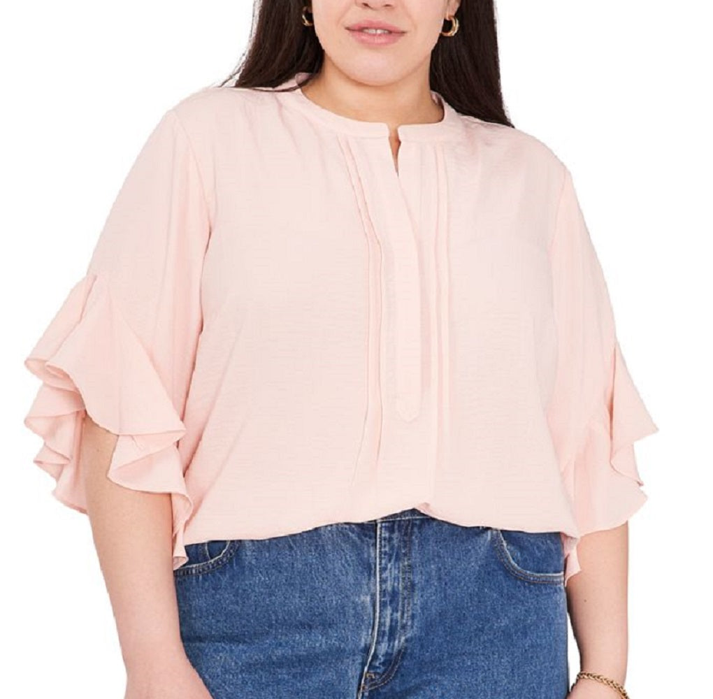Blusa feminina Vince Camuto com mangas franzidas e babados, rosa, tamanho 1X