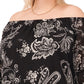 Top feminino Vince Camuto com estampa de manga bolha e ombro de fora, bainha amarrada, preto, tamanho 3X