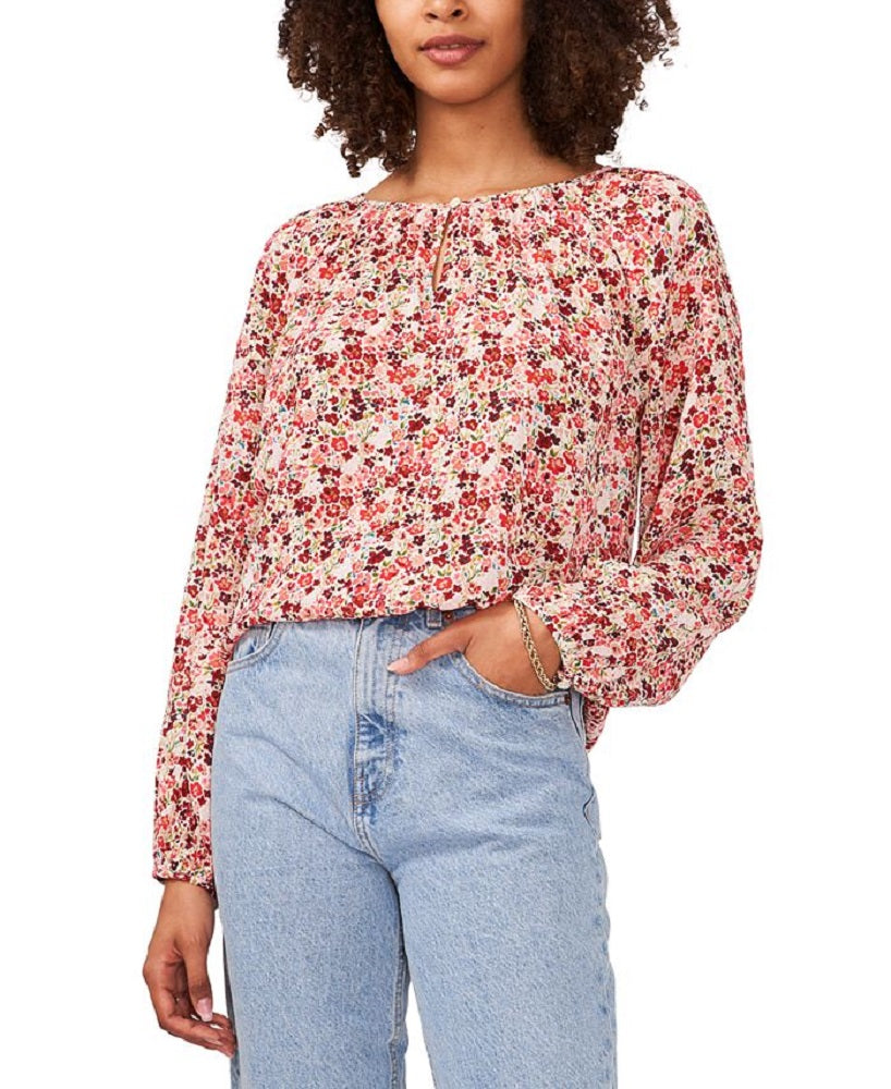 Vince Camuto Blusa feminina Ditsty Floral manga comprida rosa tamanho grande