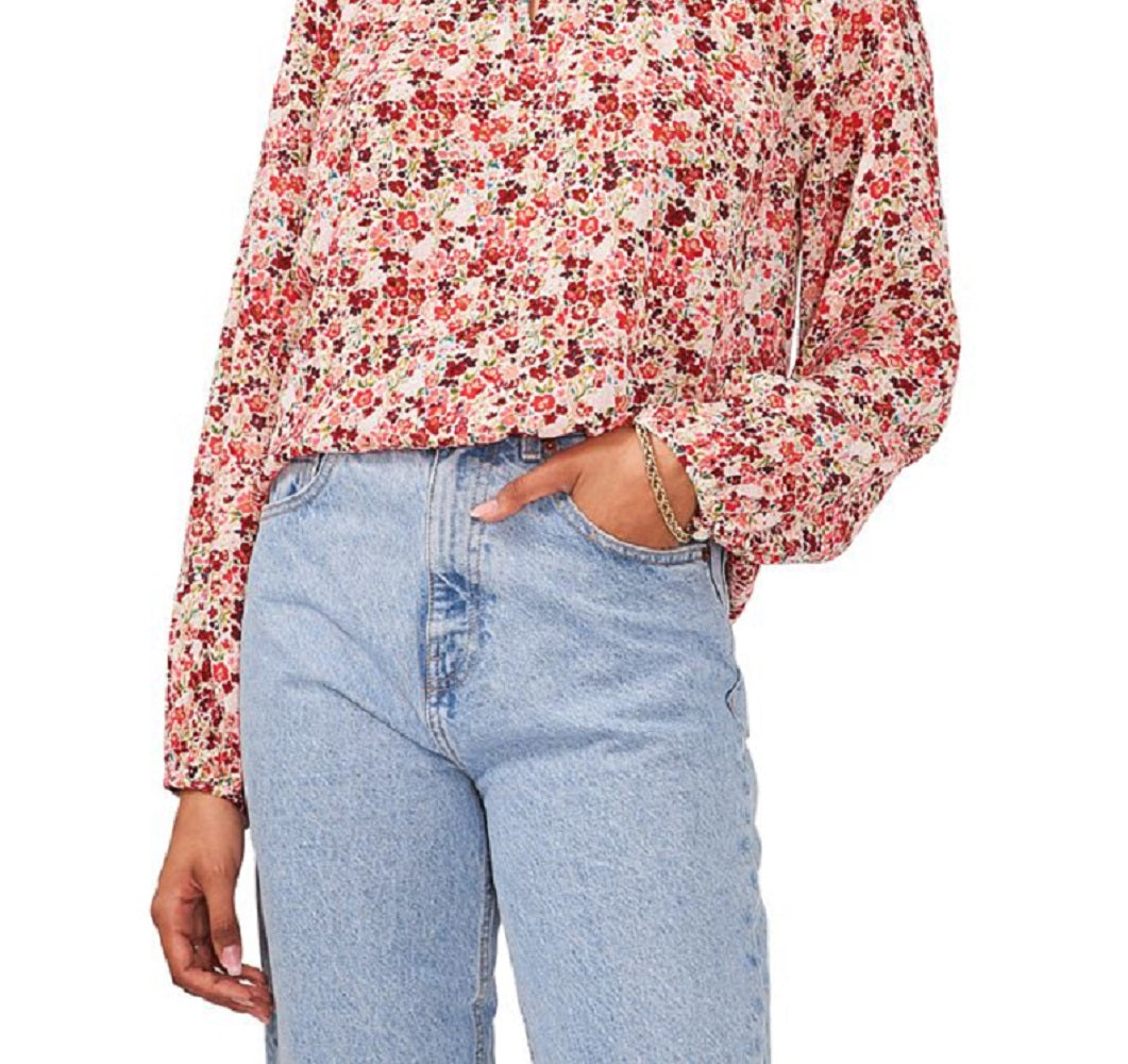 Vince Camuto Blusa feminina Ditsty Floral manga comprida rosa tamanho grande