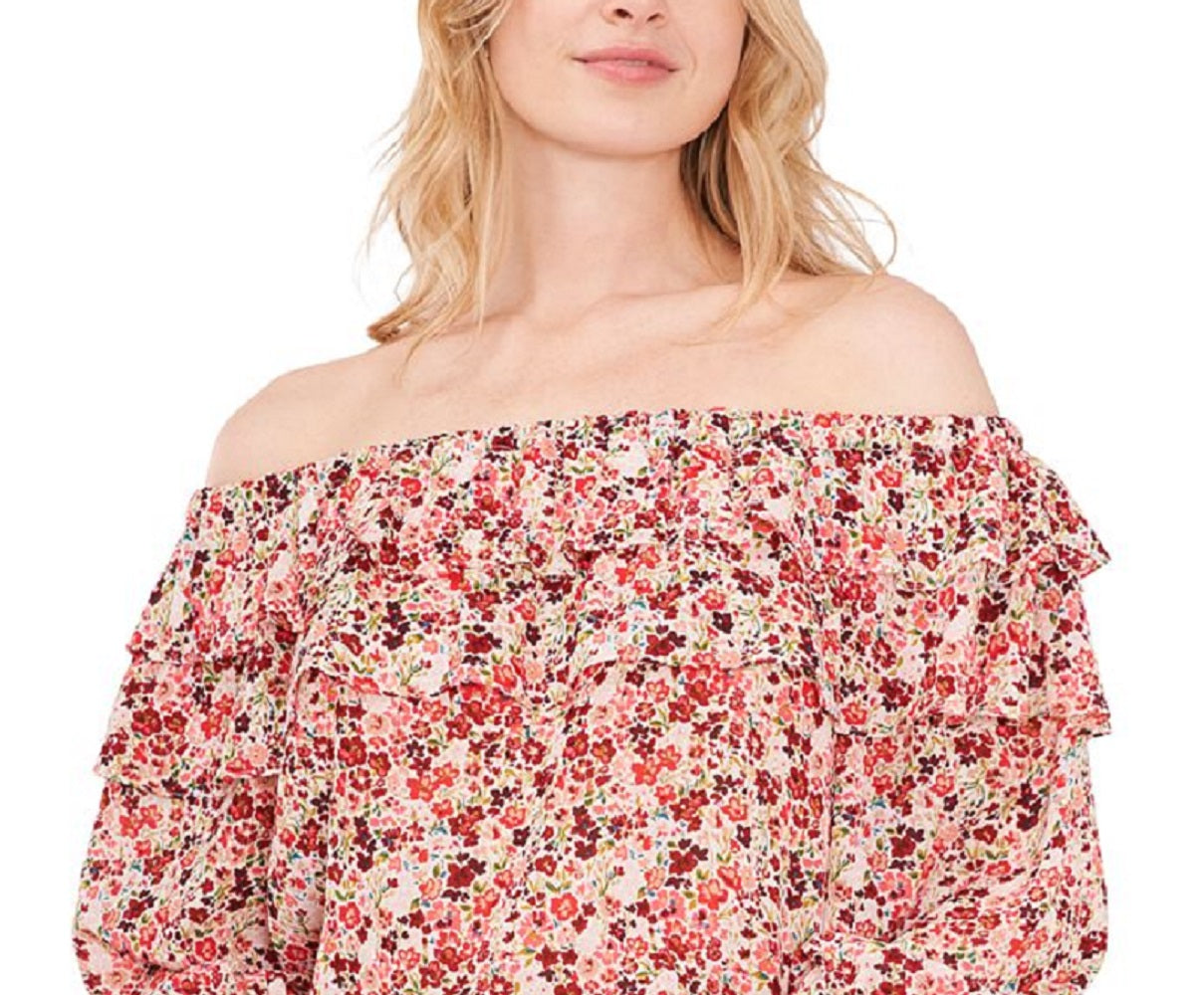 Vince Camuto Blusa feminina com estampa floral e ombro de fora, marrom, tamanho extragrande